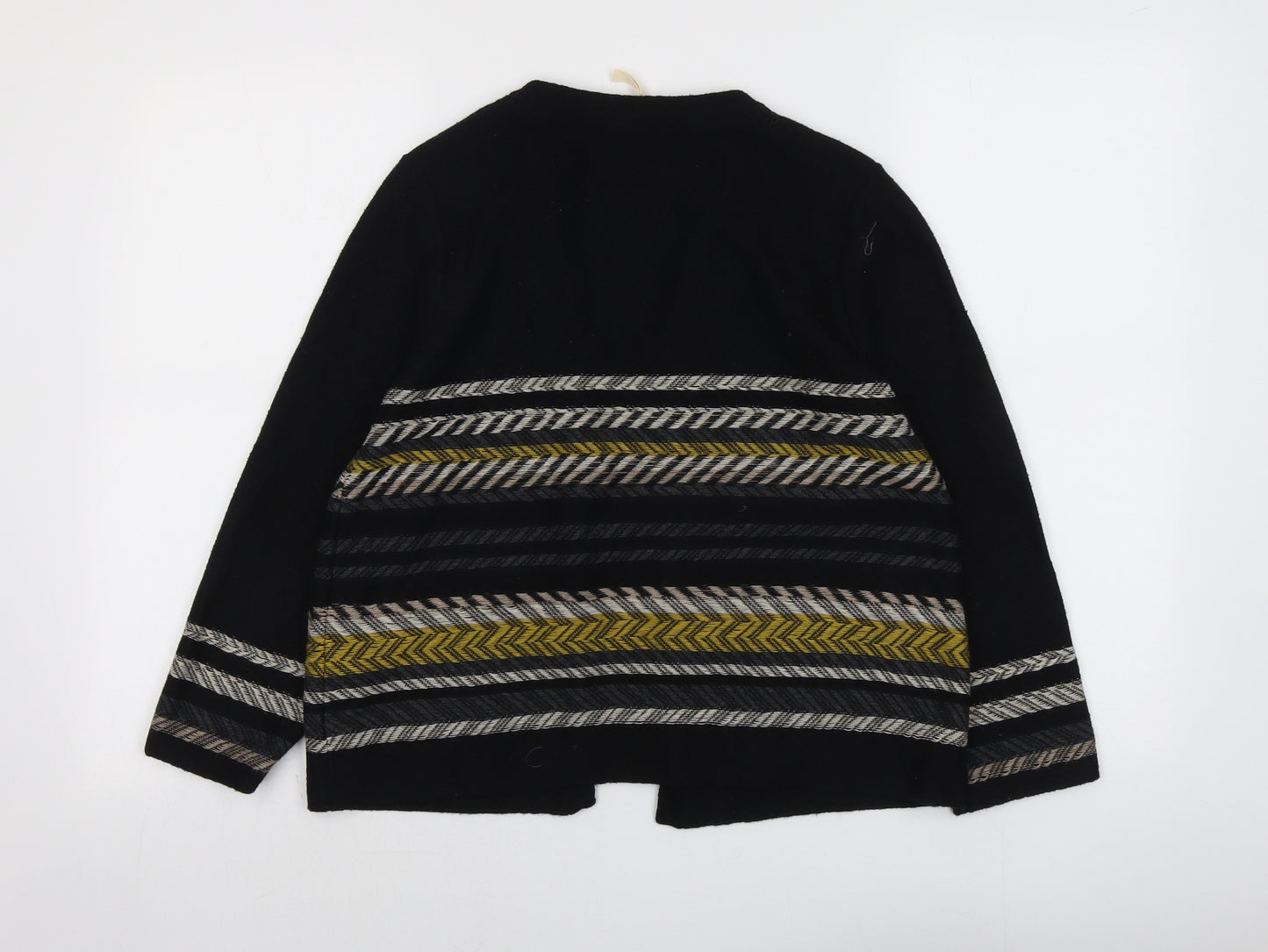 White Stuff Womens Black V-Neck Geometric Cotton Cardigan Jumper Size 12