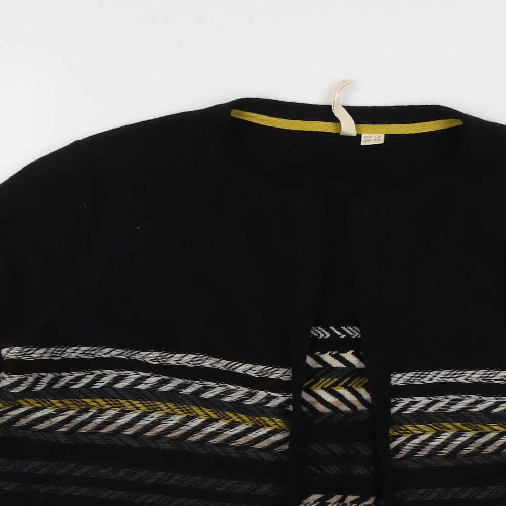 White Stuff Womens Black V-Neck Geometric Cotton Cardigan Jumper Size 12