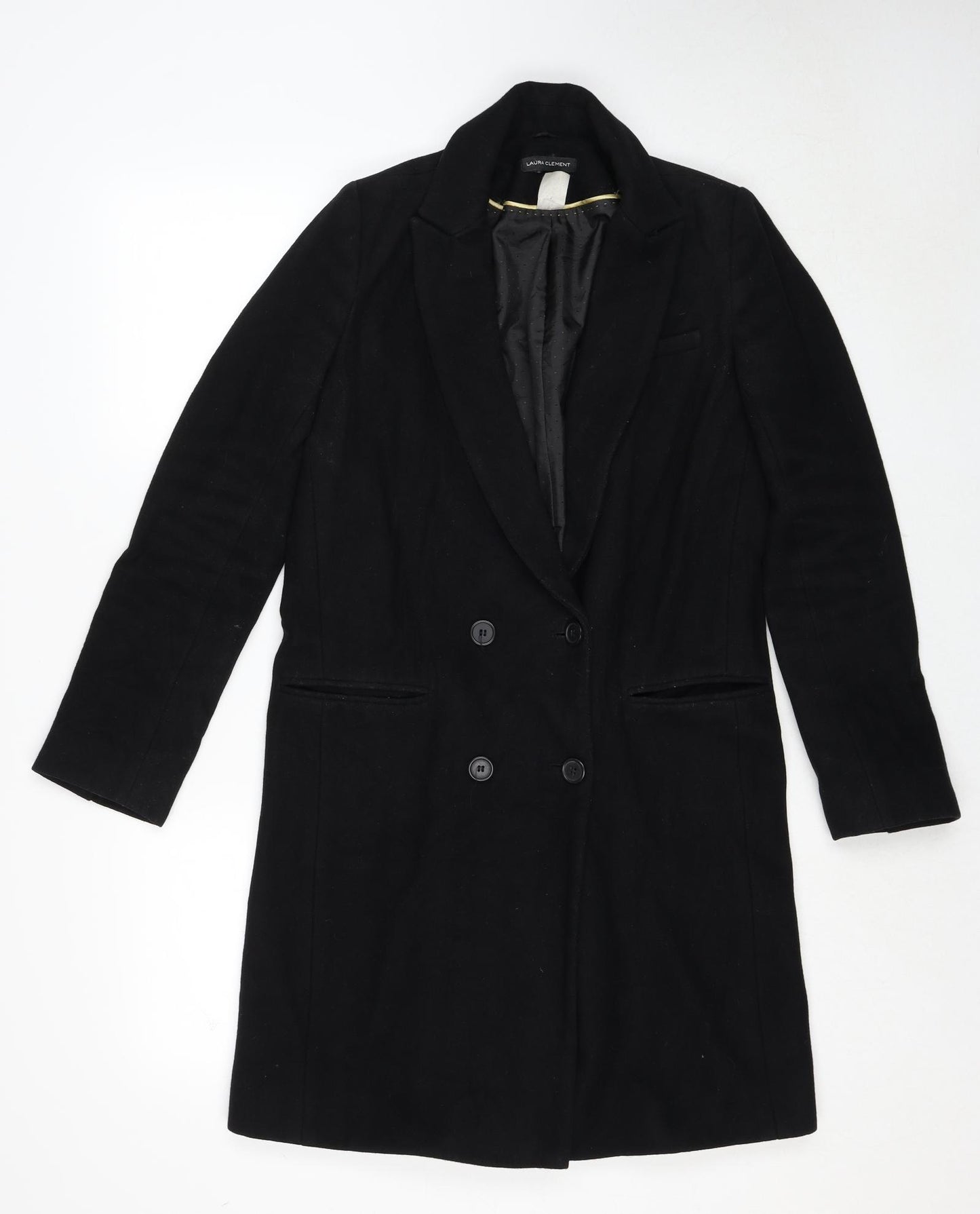 Laura Clement Womens Black Overcoat Coat Size 8 Button