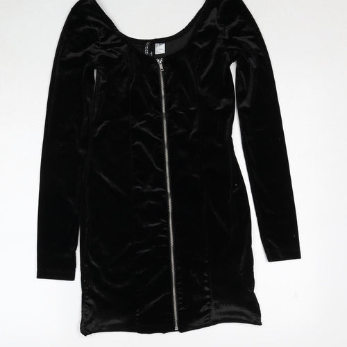 Divided by H&M Womens Black Polyester Shift Size 8 Round Neck Zip