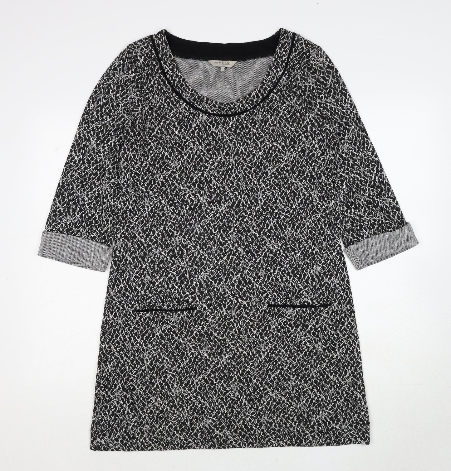 Great Plains London Womens Black Geometric Viscose A-Line Size M Round Neck Pullover