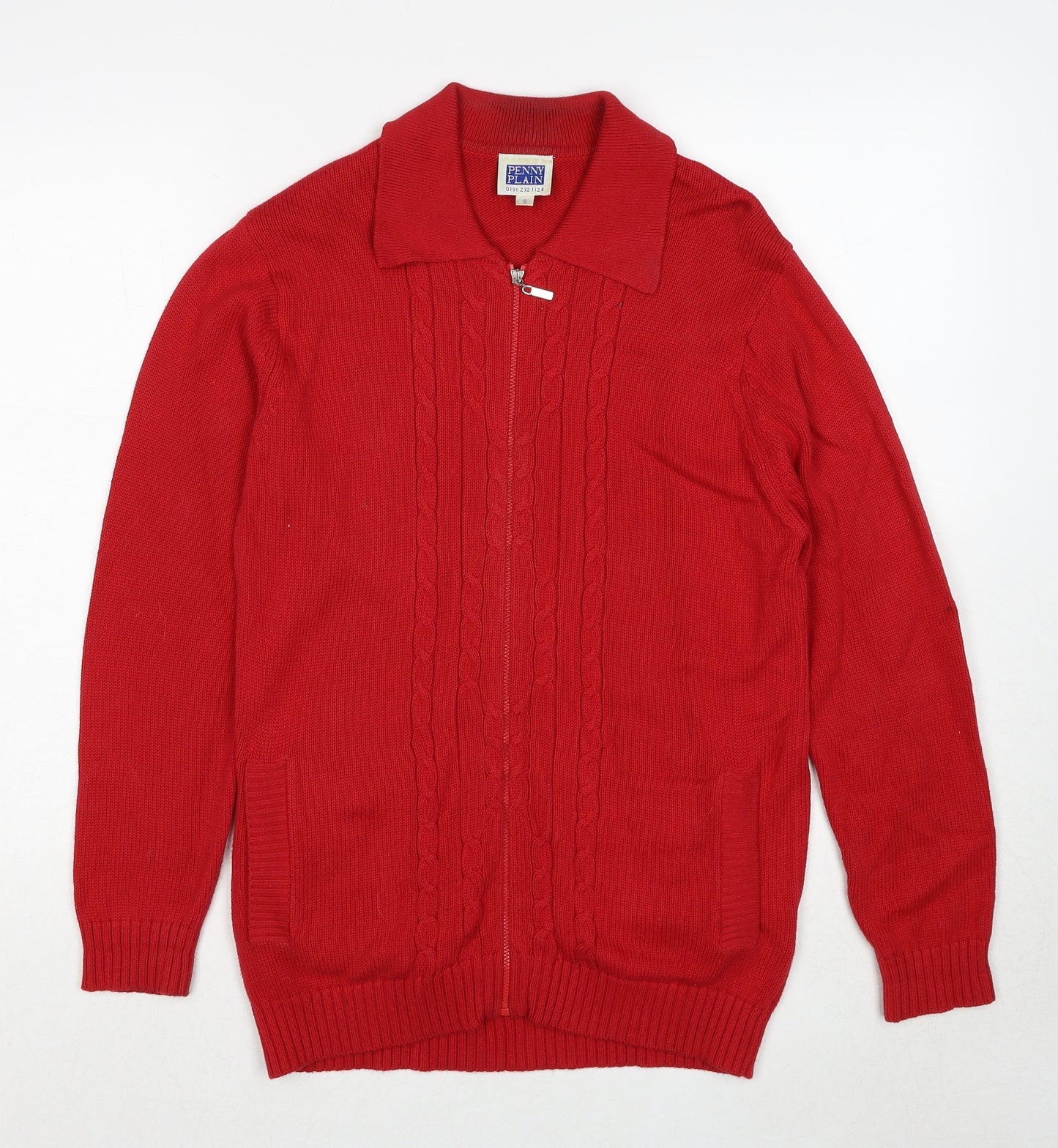 Penny Plain Womens Red Collared Cotton Full Zip Jumper Size S