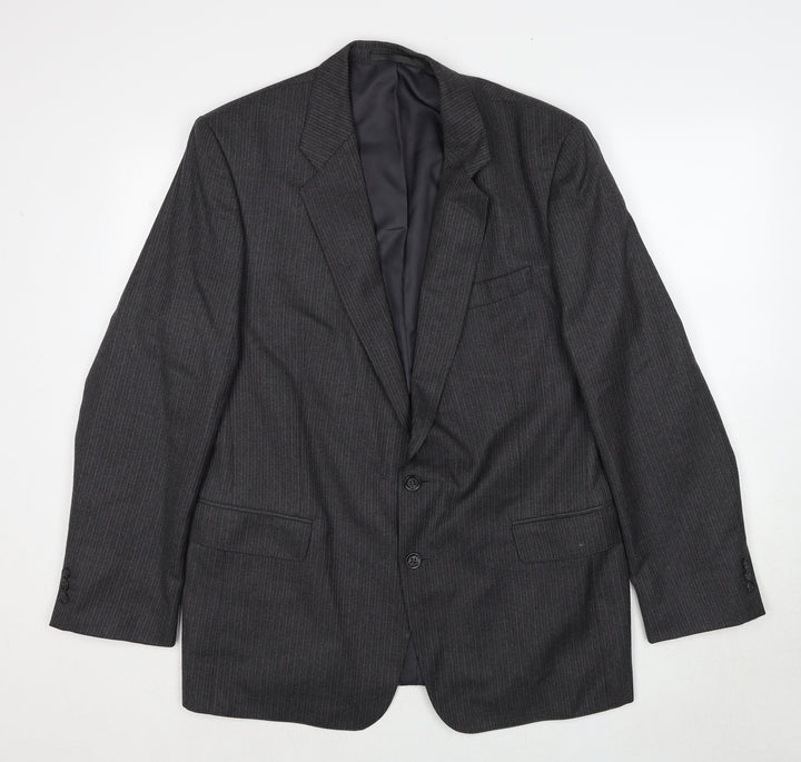 Greenwoods Mens Grey Striped Polyester Jacket Suit Jacket Size 44 Regular