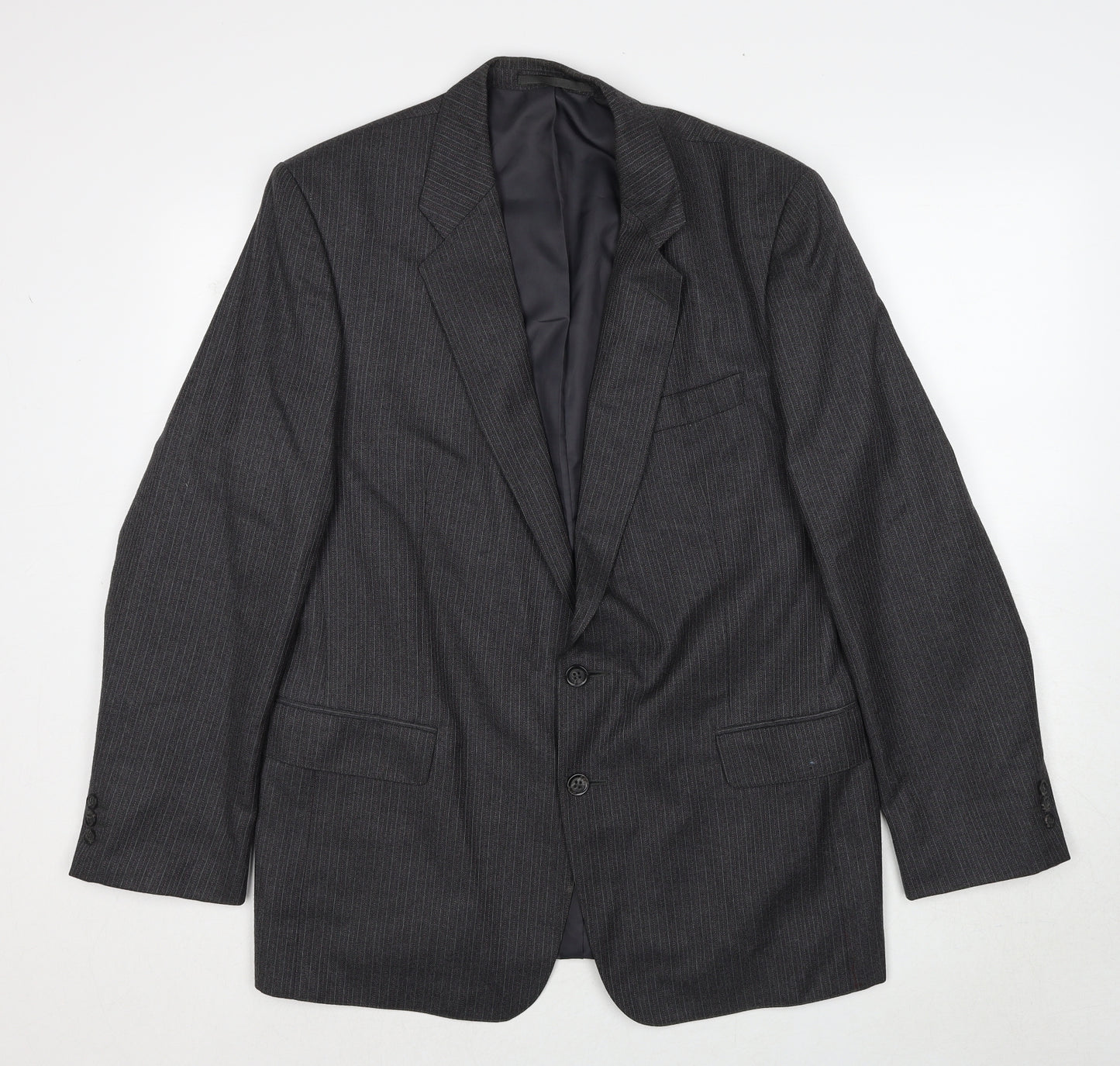 Greenwoods Mens Grey Striped Polyester Jacket Suit Jacket Size 44 Regular