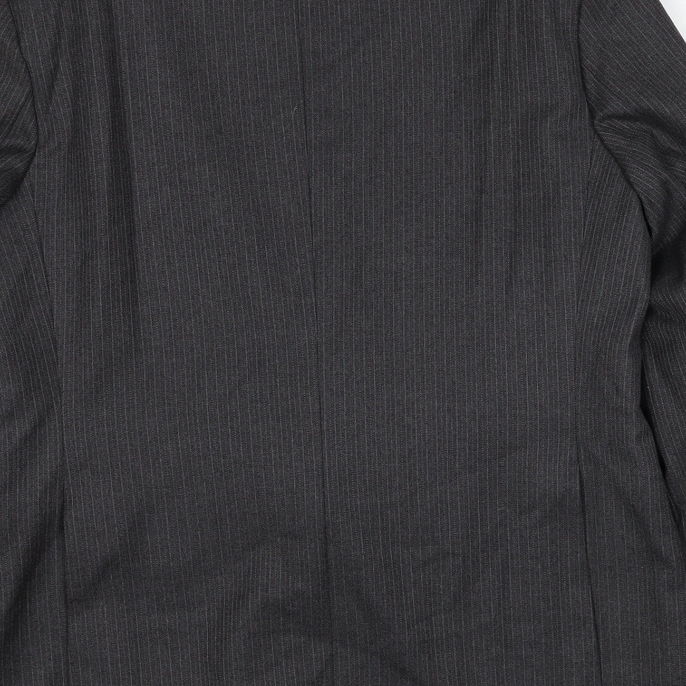 Greenwoods Mens Grey Striped Polyester Jacket Suit Jacket Size 44 Regular