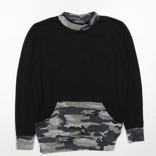 Signature Womens Black Camouflage Polyester Pullover Sweatshirt Size M Pullover