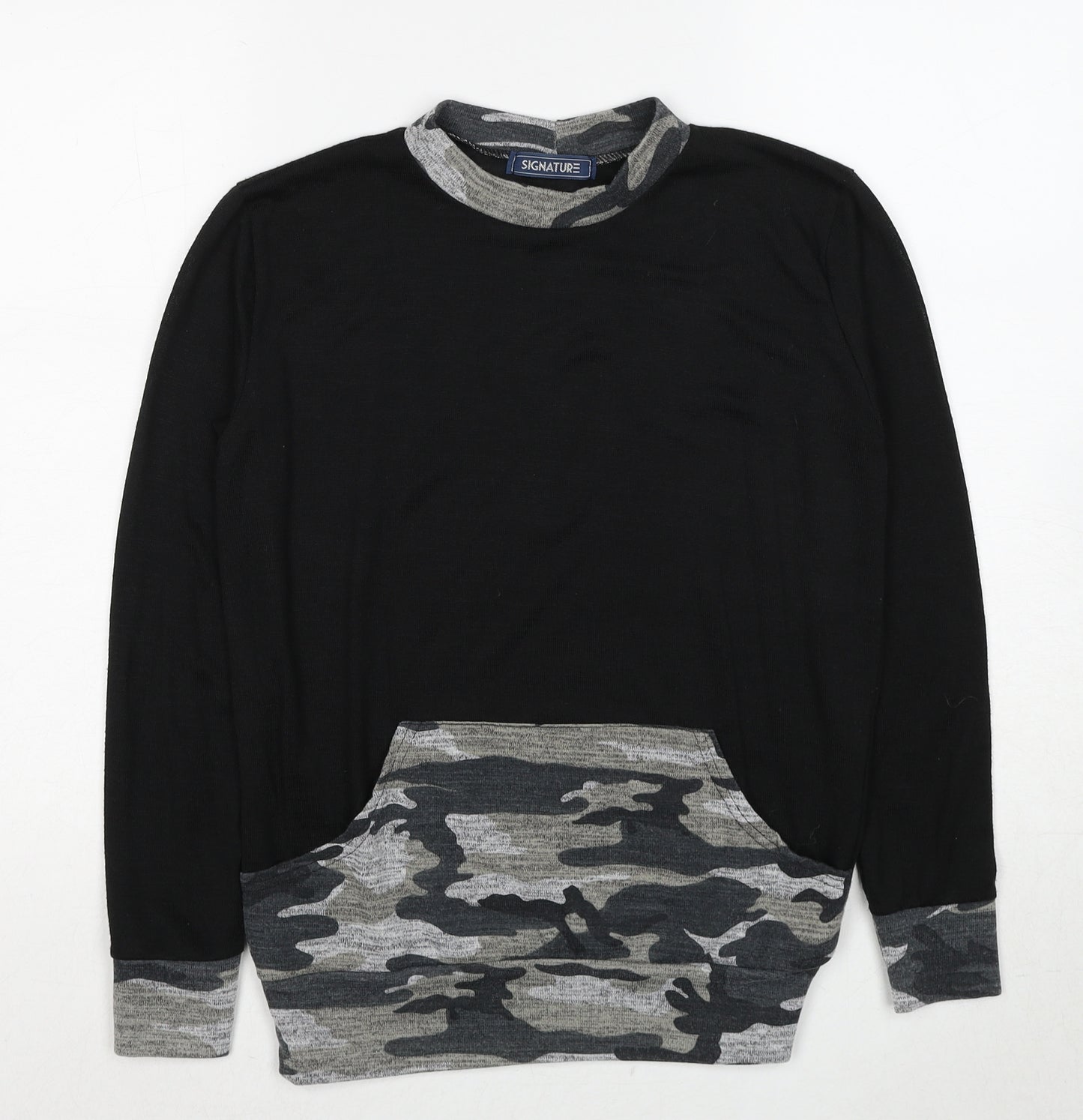 Signature Womens Black Camouflage Polyester Pullover Sweatshirt Size M Pullover