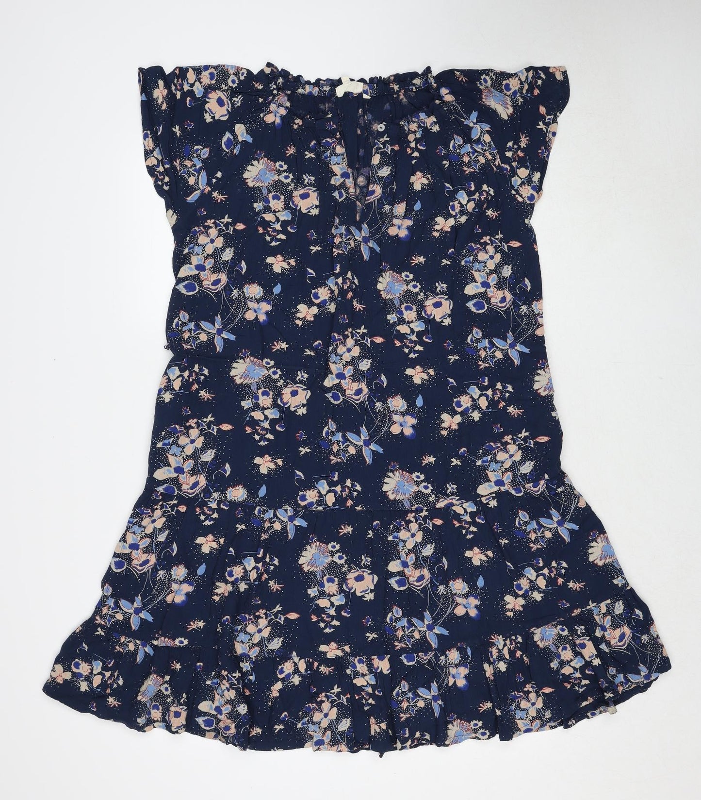 Fat Face Womens Blue Floral Viscose Skater Dress Size 8 V-Neck Pullover