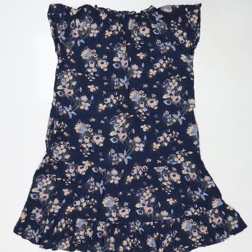 Fat Face Womens Blue Floral Viscose Skater Dress Size 8 V-Neck Pullover