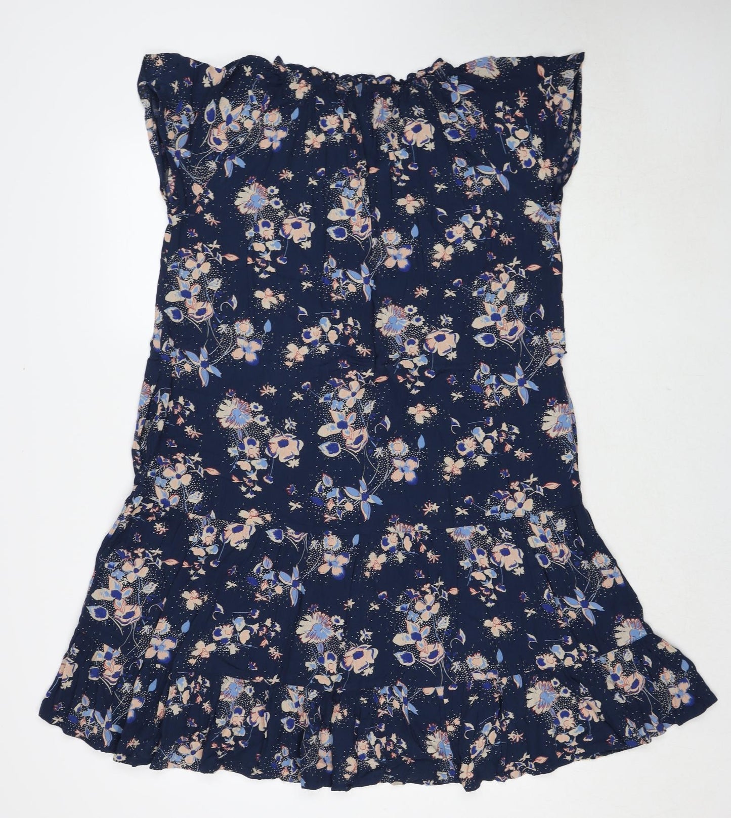 Fat Face Womens Blue Floral Viscose Skater Dress Size 8 V-Neck Pullover