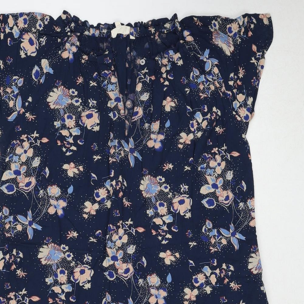 Fat Face Womens Blue Floral Viscose Skater Dress Size 8 V-Neck Pullover