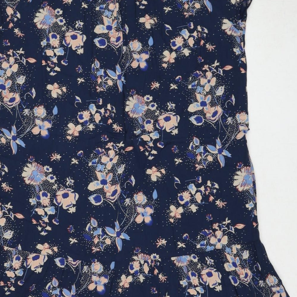 Fat Face Womens Blue Floral Viscose Skater Dress Size 8 V-Neck Pullover