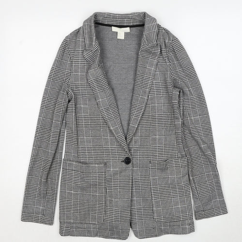 H&M Womens Black Geometric Jacket Blazer Size 4 Button