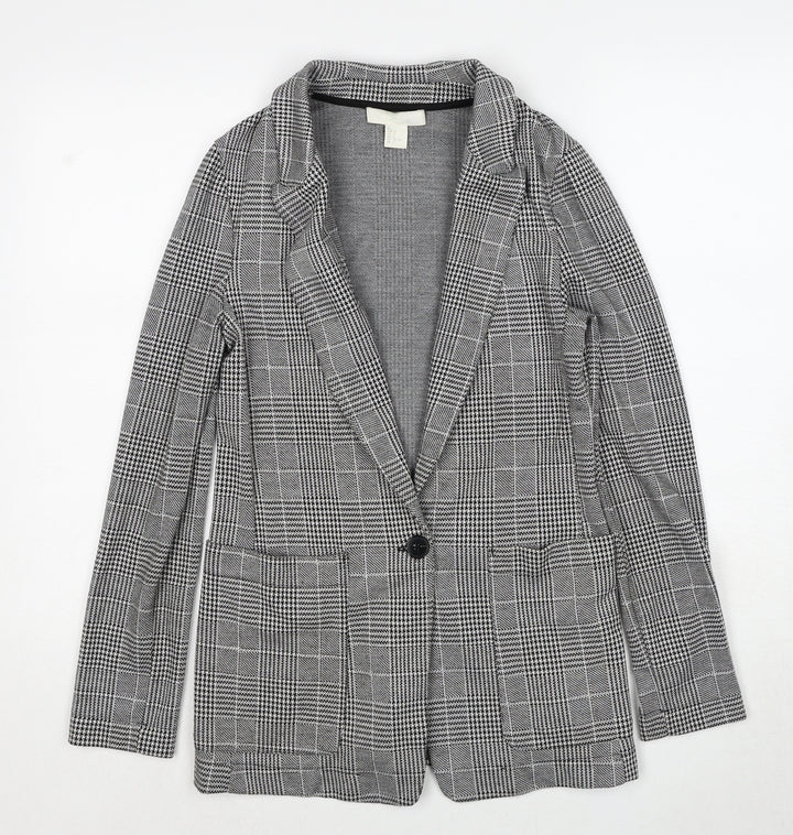 H&M Womens Black Geometric Jacket Blazer Size 4 Button