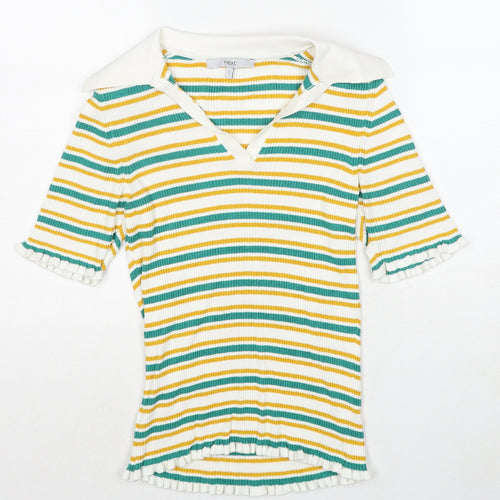 NEXT Womens Multicoloured Collared Striped Viscose Pullover Jumper Size S