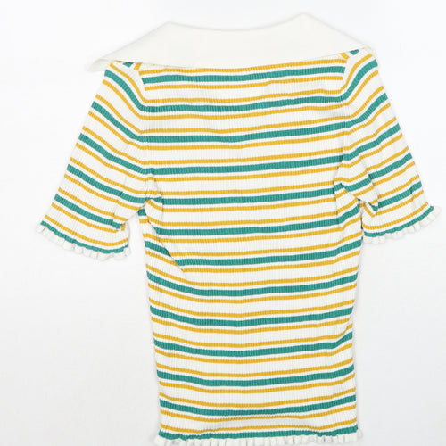 NEXT Womens Multicoloured Collared Striped Viscose Pullover Jumper Size S