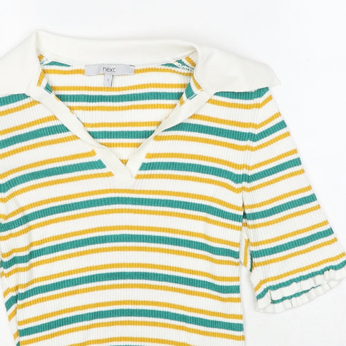 NEXT Womens Multicoloured Collared Striped Viscose Pullover Jumper Size S