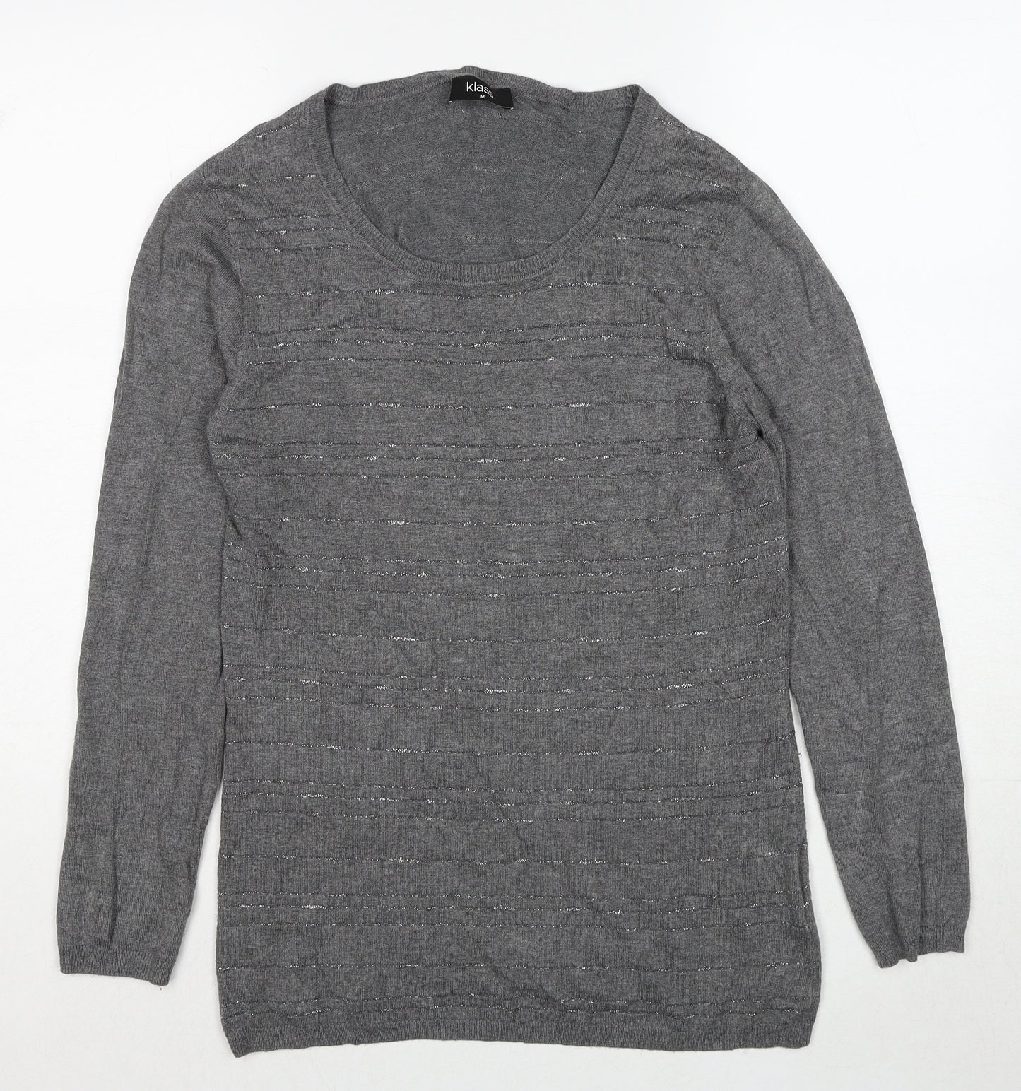 Klass Womens Grey Round Neck Viscose Pullover Jumper Size M