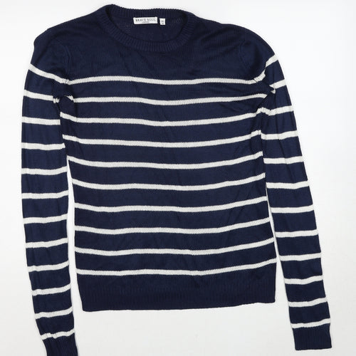 Brave Soul Womens Blue Round Neck Striped Acrylic Pullover Jumper Size 10