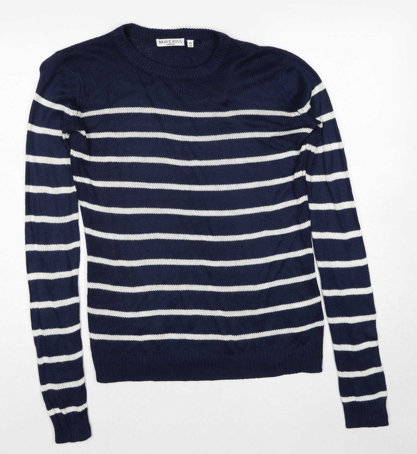 Brave Soul Womens Blue Round Neck Striped Acrylic Pullover Jumper Size 10