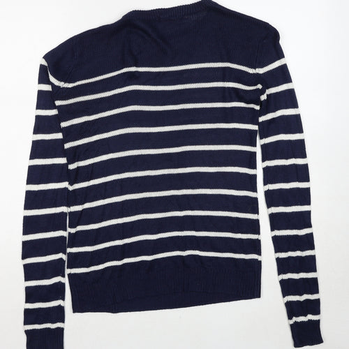 Brave Soul Womens Blue Round Neck Striped Acrylic Pullover Jumper Size 10