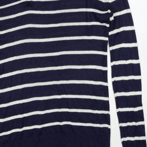 Brave Soul Womens Blue Round Neck Striped Acrylic Pullover Jumper Size 10