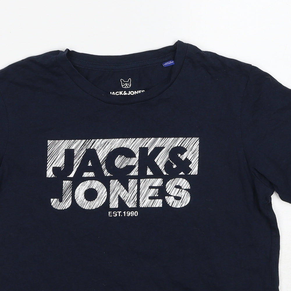 JACK & JONES Boys Black Cotton Pullover T-Shirt Size 12 Years Crew Neck Pullover