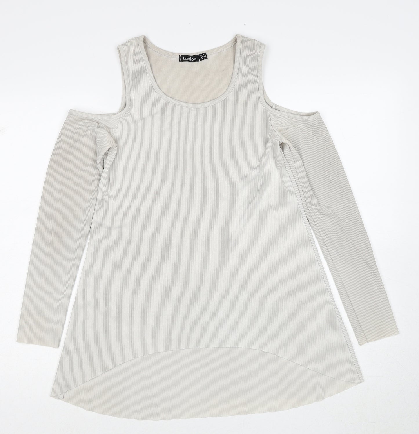 Boohoo Womens Grey Polyester Basic Blouse Size 8 Round Neck - Cold Shoulder