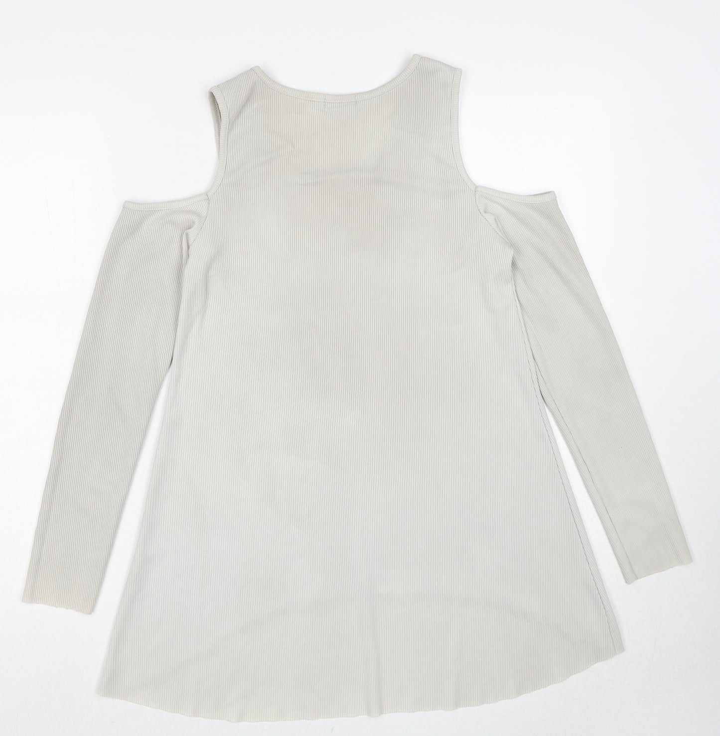 Boohoo Womens Grey Polyester Basic Blouse Size 8 Round Neck - Cold Shoulder