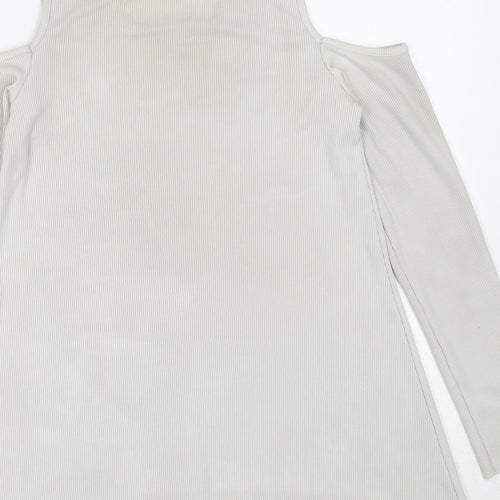 Boohoo Womens Grey Polyester Basic Blouse Size 8 Round Neck - Cold Shoulder