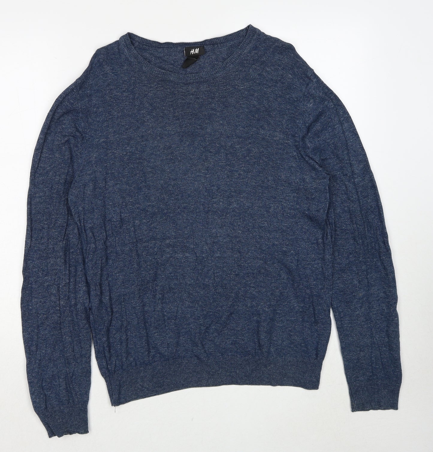 H&M Mens Blue Round Neck Cotton Pullover Jumper Size M Long Sleeve