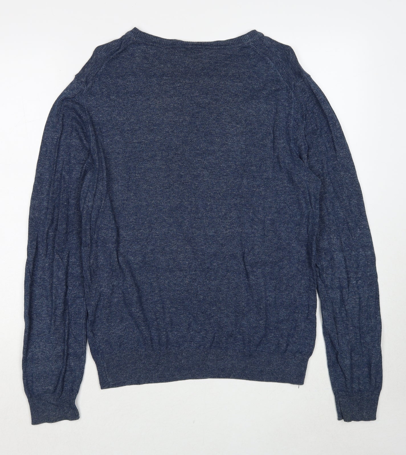 H&M Mens Blue Round Neck Cotton Pullover Jumper Size M Long Sleeve