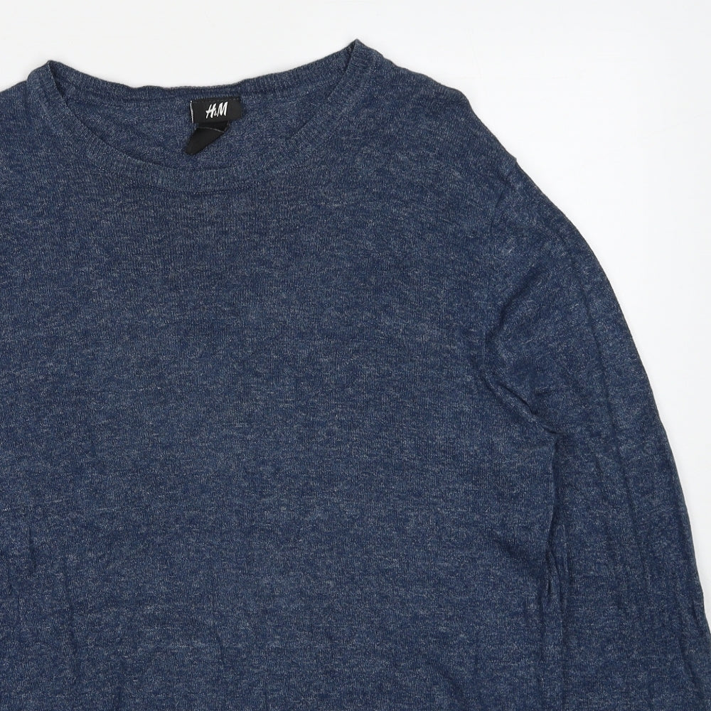 H&M Mens Blue Round Neck Cotton Pullover Jumper Size M Long Sleeve