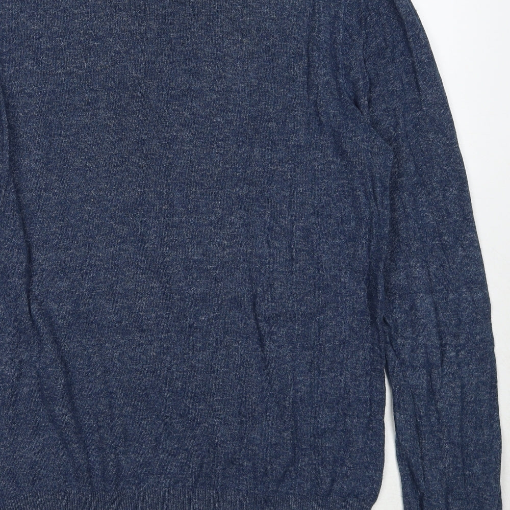 H&M Mens Blue Round Neck Cotton Pullover Jumper Size M Long Sleeve