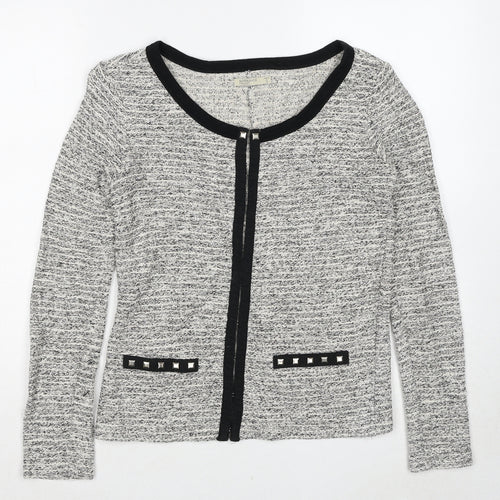 Blanco Tricot Womens Grey Geometric Jacket Size S Hook & Eye