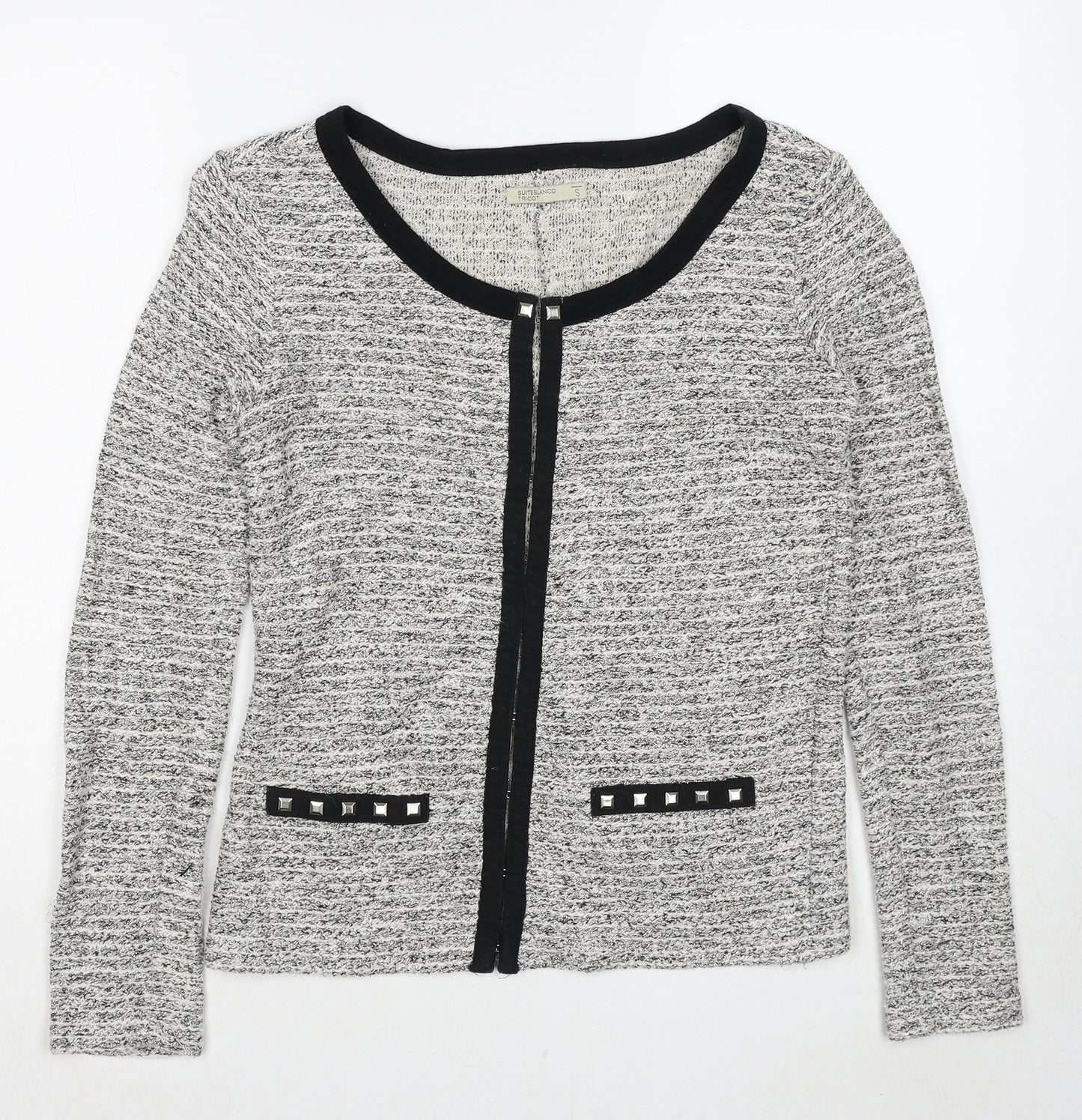 Blanco Tricot Womens Grey Geometric Jacket Size S Hook & Eye