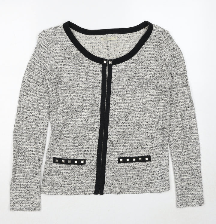 Blanco Tricot Womens Grey Geometric Jacket Size S Hook & Eye