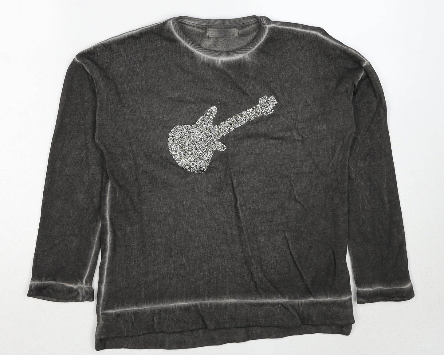 Zara Girls Grey Cotton Pullover Sweatshirt Size 8 Years Pullover