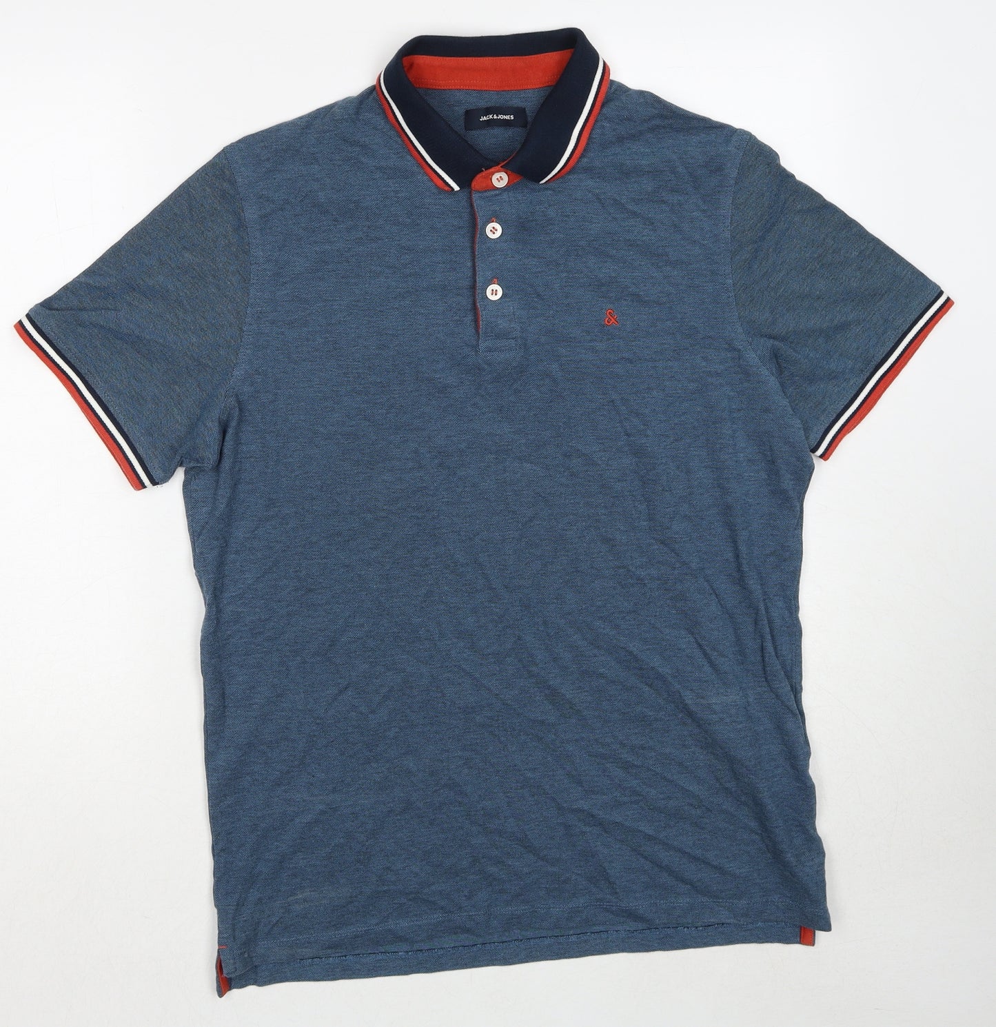 JACK & JONES Mens Blue Cotton Polo Size XL Collared Pullover