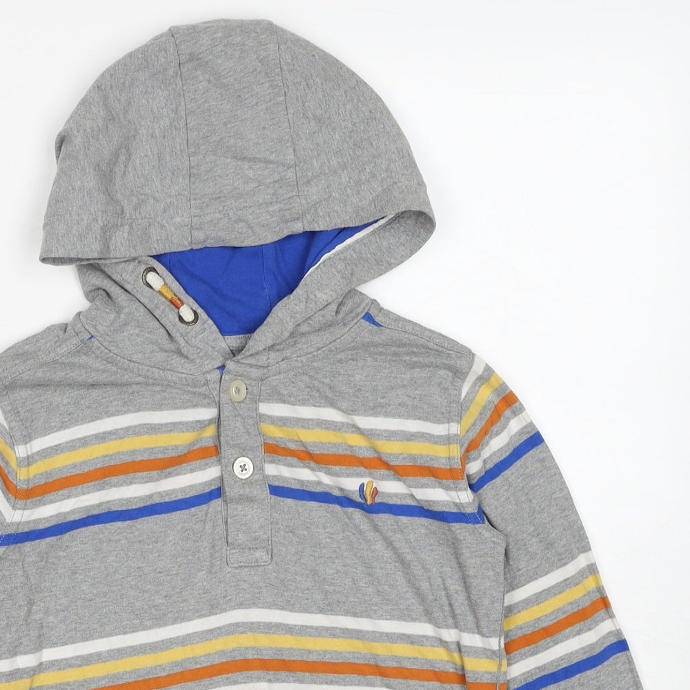 Fat Face Boys Grey Striped Cotton Pullover Hoodie Size 7-8 Years Pullover
