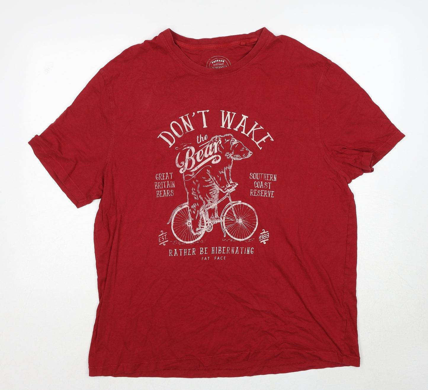 Fat Face Mens Red Cotton T-Shirt Size 2XL Crew Neck - Bear