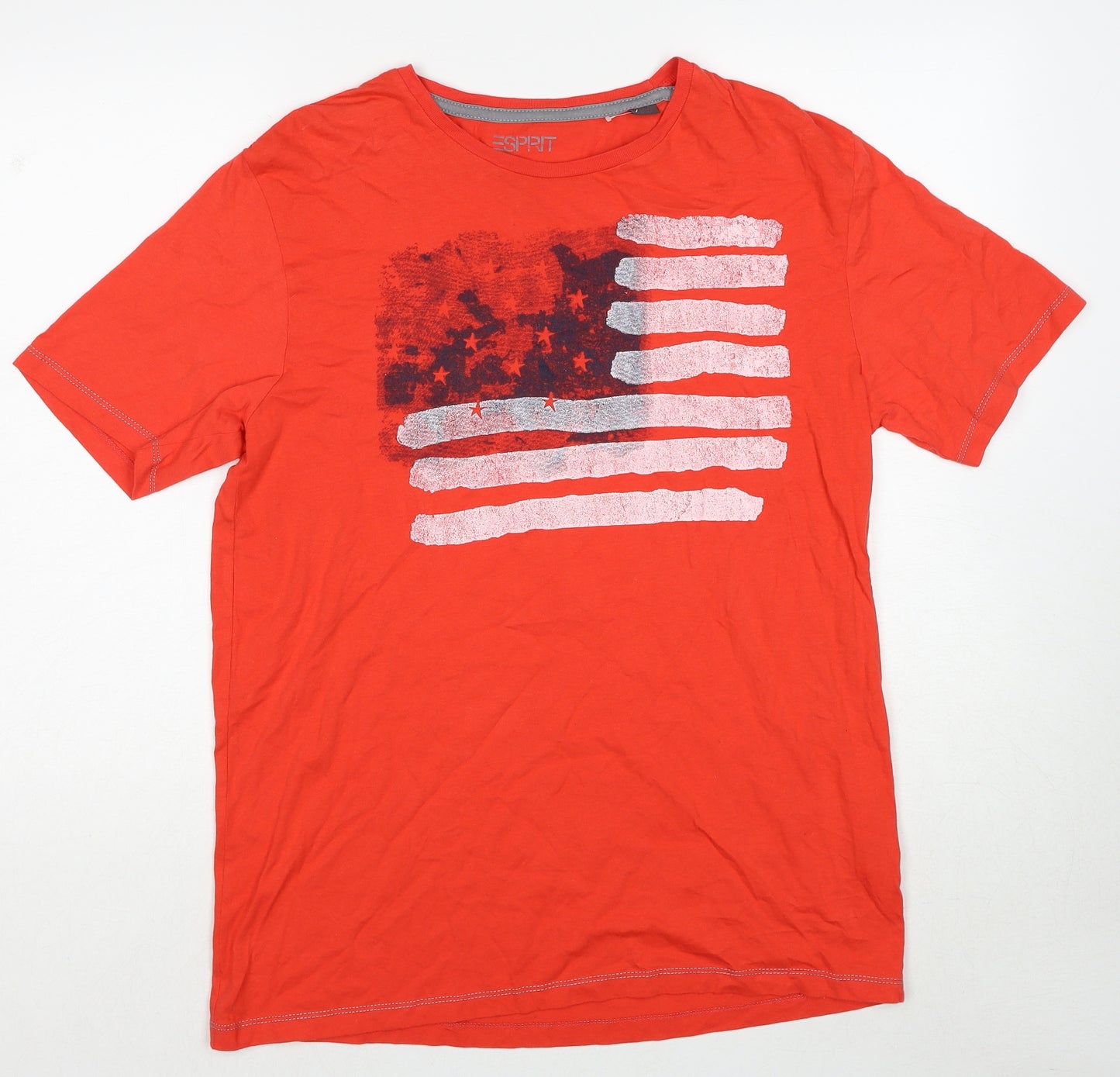 Esprit Mens Red Cotton T-Shirt Size L Crew Neck