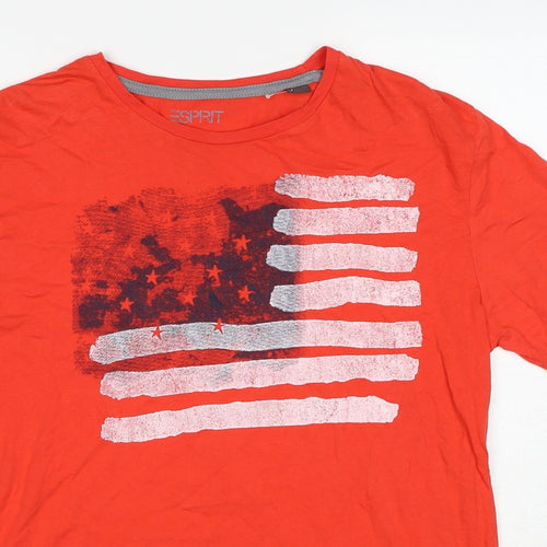 Esprit Mens Red Cotton T-Shirt Size L Crew Neck