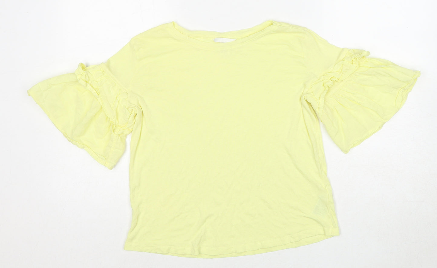 H&M Womens Yellow Cotton Basic T-Shirt Size S Round Neck
