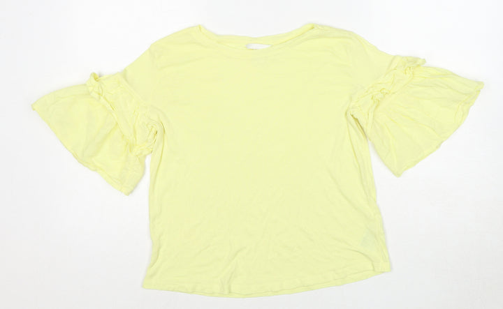 H&M Womens Yellow Cotton Basic T-Shirt Size S Round Neck
