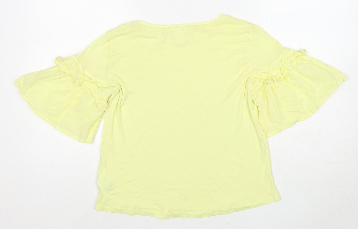 H&M Womens Yellow Cotton Basic T-Shirt Size S Round Neck