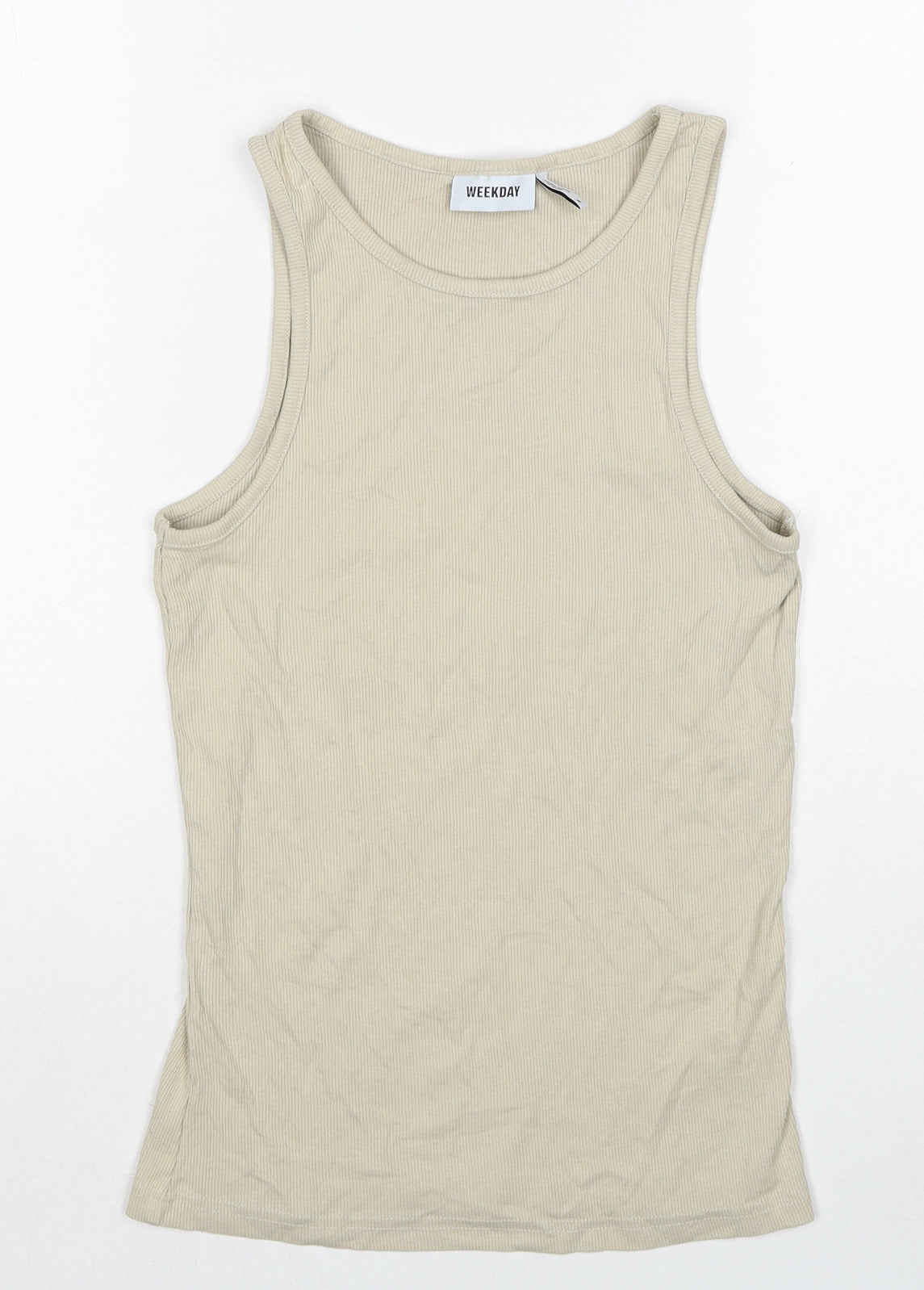 Weekday Womens Beige Cotton Basic Tank Size M Round Neck