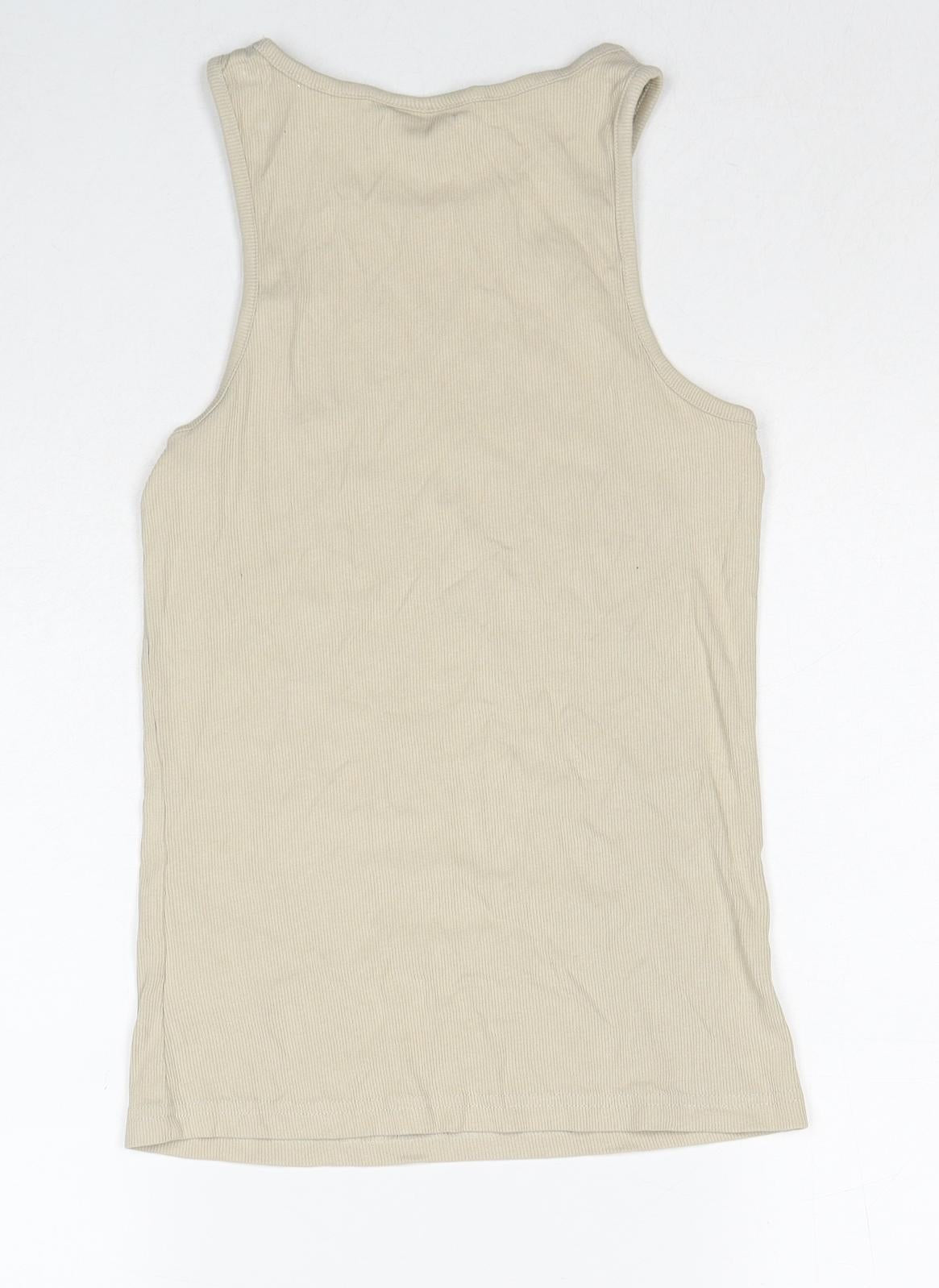 Weekday Womens Beige Cotton Basic Tank Size M Round Neck