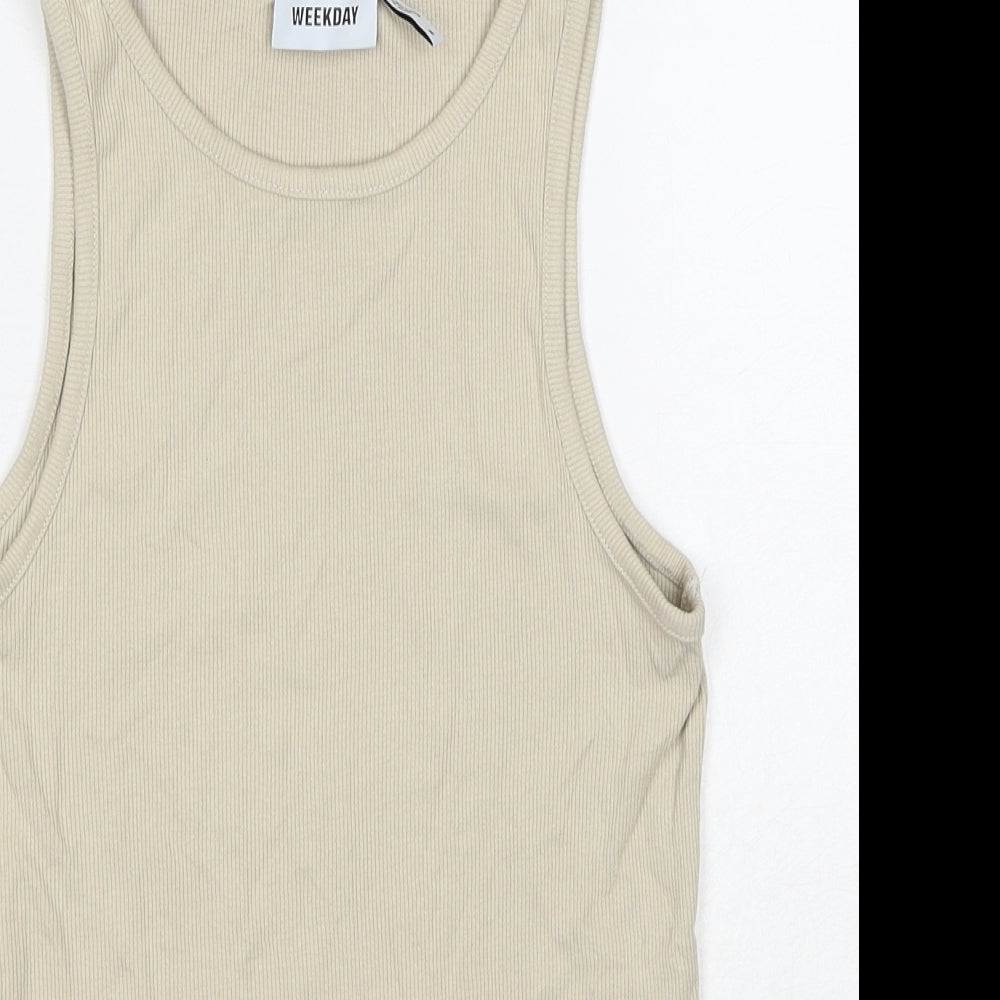 Weekday Womens Beige Cotton Basic Tank Size M Round Neck