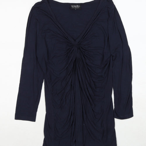 Soaked in Luxury Womens Blue Viscose Basic Blouse Size S V-Neck